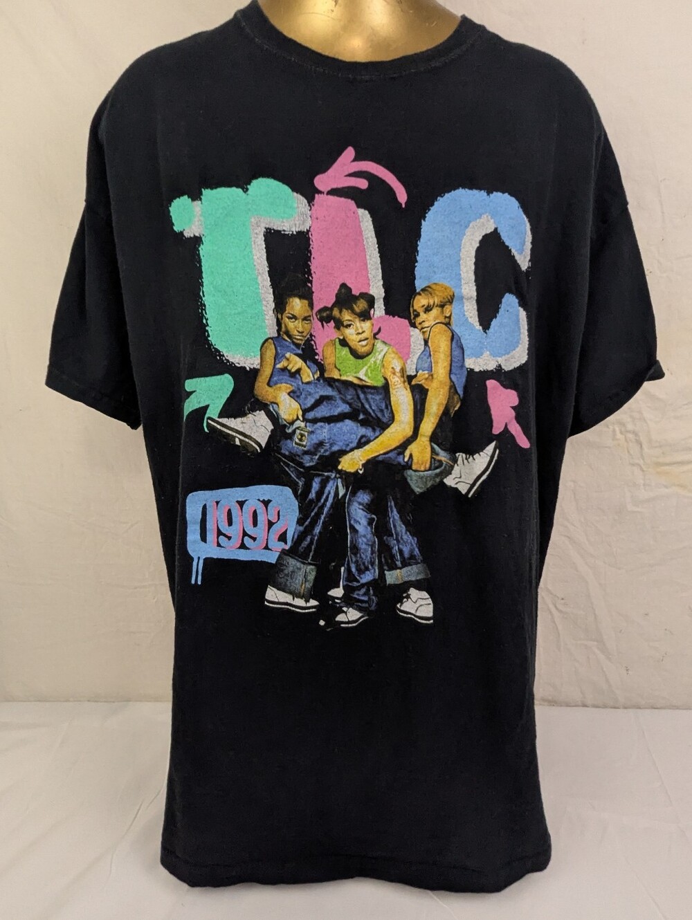 TLC 1992 Graphic Tee Black with Pink, Teal & Blue Print XL